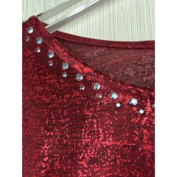 Ruby Rd. Size PL Red Shimmery Beaded Tunic Top Asymmetrical Hemline Petite NWT - Picture 3 of 6
